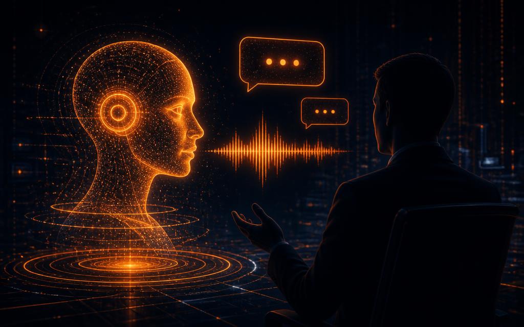 AI 全息客戶頭像同保險 agent 對話，聲波同對話氣泡